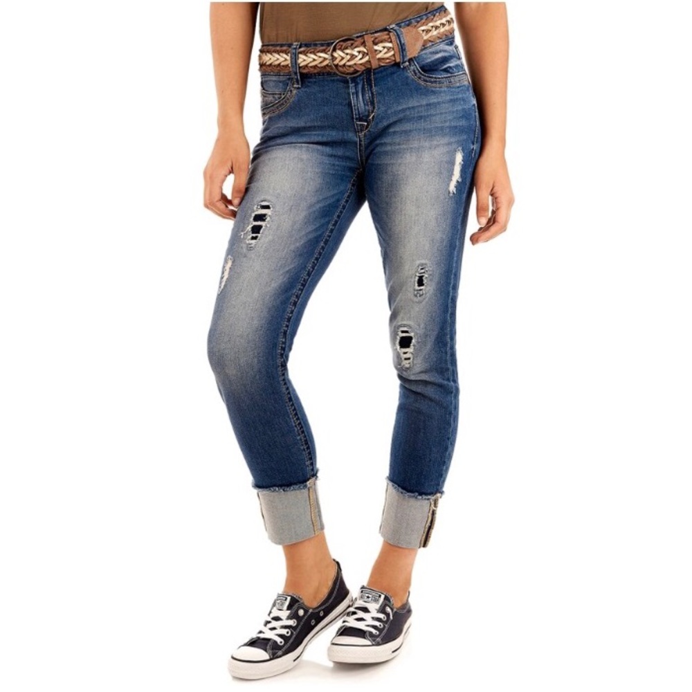 NWT Wallflower Ripped Ankle Jeans, 23.5” Crop Mid Rise Curvy Fit, Size 5